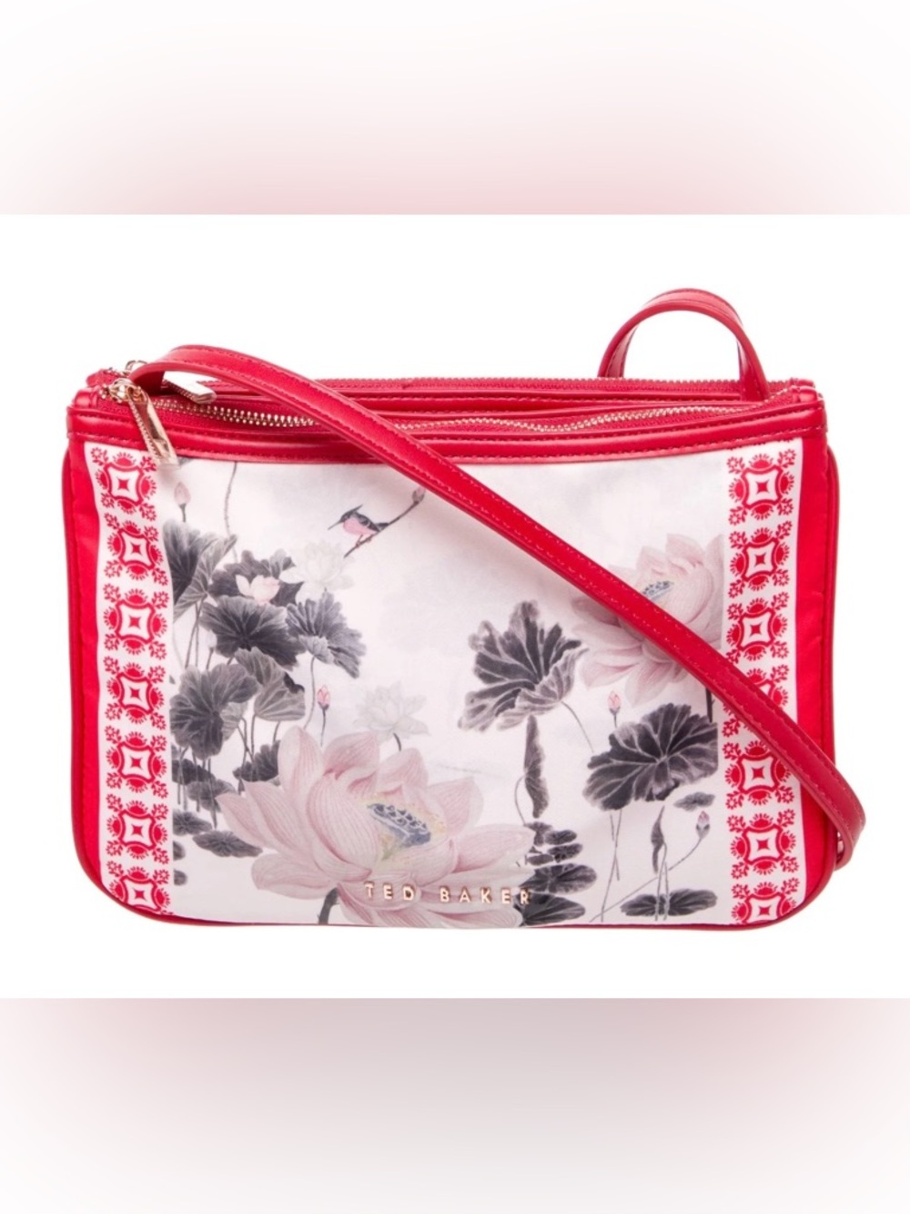 RARE Ted Baker Pink and Gray Floral Crossbody Bag